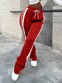 Women's  Straight Leg Lowrise Sweat Pants Drawstring Elastic Joggers Pantswith Pockets - 紅色 - 查看 4