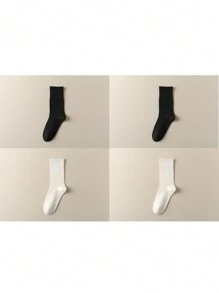 4 Pairs Women Seamless Ankle High Socks With Elastic Top, Daily Casual Slouchy Socks For Spring/Autumn, Fall