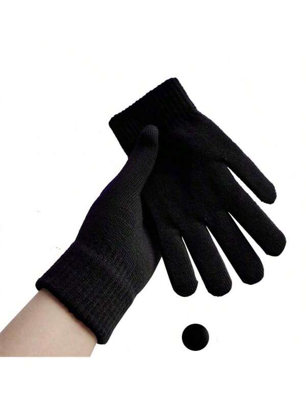 1pair Unisex Winter Warm Hand Warmers Black Gloves Full Finger Knitted Gloves Women Men Thicken Warm Autumn Winter Outdoor Cycling Gloves