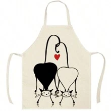 1/2pcs Black & White Cat Printed Linen Couple Apron, Creative Funny Fashion Printed Waterproof Oil-Proof Easily Washed Household Cleaning Cooking Baking Apron, Creative Home Apron, Work Uniform - Multicolor - View 10