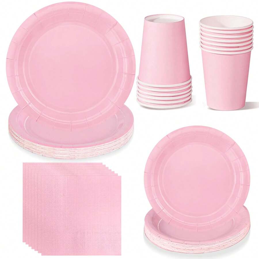 10pcs/20pcs/50pcs,LightPink PaperPlates And Napkins, Pink Disposable Plates Suit Pink Tableware, Pink Party Decorations Bath Graduate Day Party Supplies Paper Tray Dinner Dessert Tray Decorative Paper Tray Bulk Party, Holiday, Picnic