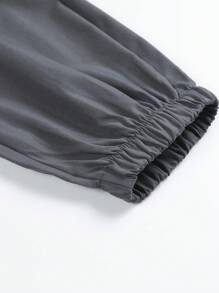 Men's Casual Rivets Detail Drawstring Waist Tapered Cargo Pants - Grey - View 6