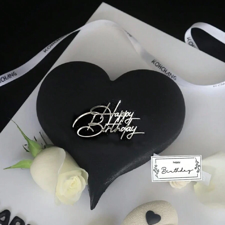 3PCS Silvery Happy Birthday Cake Topper, Acrylic Birthday Party Decoration - Multicolor - View 1