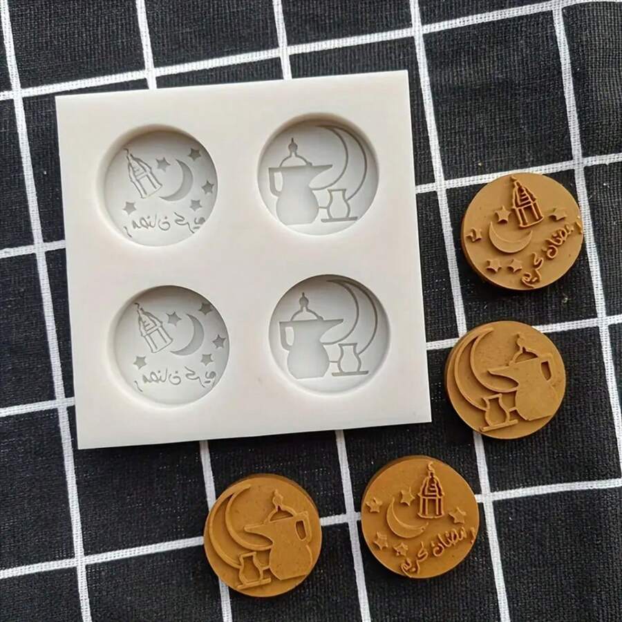 1pc Festival Moon & Arabic Text Silicone Mold, Suitable For Cake, Chocolate And Soap - DIY Baking Tool, - Multicolor - View 1