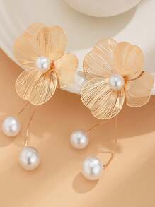 1 Cặp Hoa tai lá bạch quả giả thiết kế sáng tạo thanh lịch thời trang, Phụ kiện đa năng cho phụ nữ, Thích hợp để đeo hàng ngày, Ngoài trời, Chụp ảnh, Quà tặng cho bạn gái, Sinh nhật - Bông tai ngọc trai hoa - Xem 3