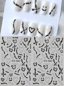 Valentines Nails 2pcs Thorns Heart Black Silver Knot Design Cool Style Nail Art Stickers Heart Chill Style Y2k Nail Decals Valentine's Day Nail Charms Decorations DIY Nail Supplies