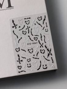 Valentines Nails 2pcs Thorns Heart Black Silver Knot Design Cool Style Nail Art Stickers Heart Chill Style Y2k Nail Decals Valentine's Day Nail Charms Decorations DIY Nail Supplies