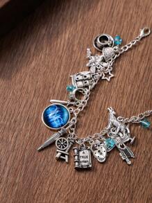 1 件“很久以前”主题手链，带有红玫瑰图案，适合日常佩戴 - 復古銀色 - 查看 2