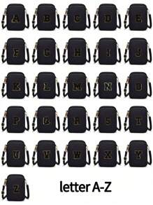 1个休闲时尚斜挎包，带手机袋和竖款零钱包，适合女孩、旅行、返校、送礼（包含DIY字母贴纸） - 黑色 - 查看 3