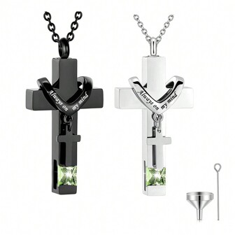 Always On My Mind Double Cross Urn Pendant Cremation Jewelry For Ashes Cross Ashes Keepsake Urn Pendant Necklace ﻿