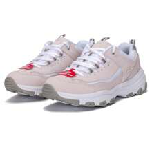 Skechers 女士 D'LITES 系列时尚系带休闲鞋，厚底舒适熊猫运动鞋。37 码及以上建议订购小半码。 - 白色/淺粉紅色 - 查看 2