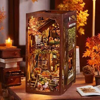 3D Wooden Puzzle Bookshelf Set, Room Bedroom Decor Insertable Ornaments, DIY Handmade Assembly Building Model Toy Miniature Kit, Wooden Craft Christmas Gift