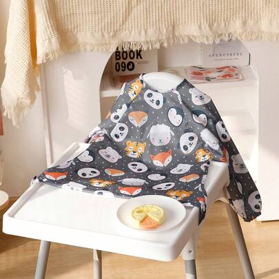 1件婴儿喂食围兜，长袖设计，可固定在高脚椅和餐桌上，适合断奶期婴儿使用。