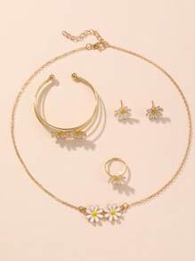 5pcs/Set Stylish Children Floral Daisy Bow Earrings Necklace Bracelet Ring Jewelry Set, Gift For Girls - YSN1526 Daisy - View 3