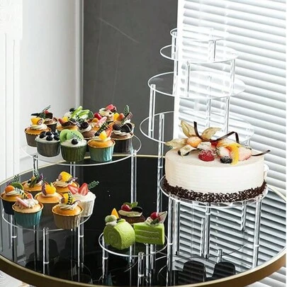 Soporte de pastel redondo de acrílico, soporte de exhibición de postres, ornamento transparente de cristal para fiestas de cumpleaños y bodas