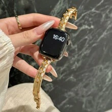 LuLuTom 1 pièce Bracelet de luxe avec design de fleur en diamant, bracelet de montre en métal en acier inoxydable doré compatible avec Ultra/SE/S10/9/8/7/6/5/4/3/2/1, compatible avec les bracelets de 38/40/41/42/44/45/46/49mm