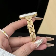 LuLuTom 1 pièce Bracelet de luxe avec design de fleur en diamant, bracelet de montre en métal en acier inoxydable doré compatible avec Ultra/SE/S10/9/8/7/6/5/4/3/2/1, compatible avec les bracelets de 38/40/41/42/44/45/46/49mm