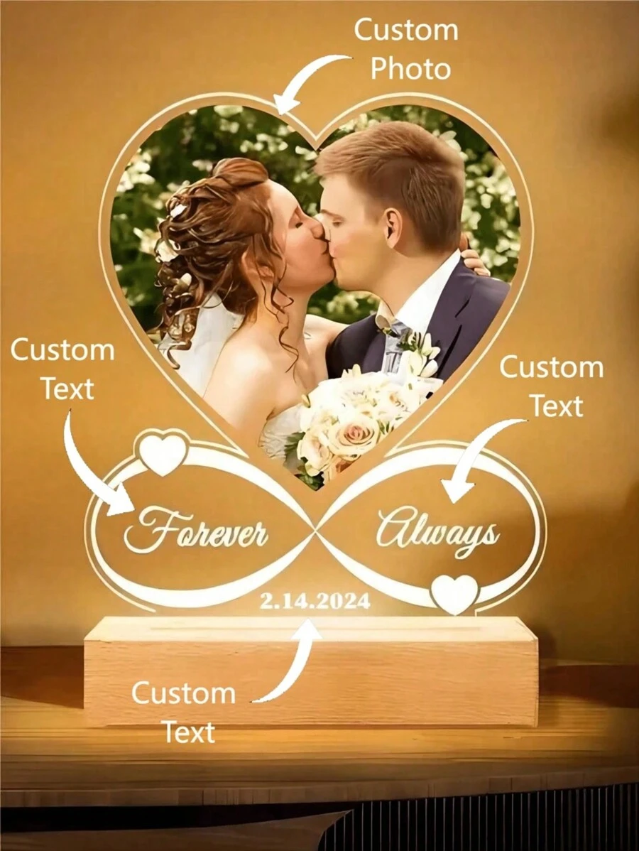 1 件定制婚礼亚克力夜灯，带照片或文字，适合情侣，作为送给她/他的结婚礼物，周年纪念日，婚礼，生日，周年纪念日 多功能，装饰性，可重复使用 精致，时尚，多功能，耐用，防霉，装饰性，精致，时尚，高品质，可爱，现代，定制，独特，个性化，适合他的理想礼物，适合她，她，男朋友，女朋友，爸爸，妈妈，家人，朋友，儿子，女儿，孩子，厨房，餐厅，卧室，办公室，客厅，家庭，花园，茶室，周年纪念日，生日，乔迁，毕业 - 最愛的人 - 查看 1
