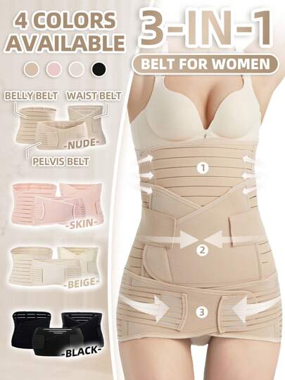3-i-1 magbälte för kvinnor, midjebälte, kroppsformande, midjeband, magbälte/midjebälte/bäckenbälte, andningsbart, justerbart, flerfärgat, M-XXL träningsmidjebälte, lämplig för träning, hemmasport och promenader