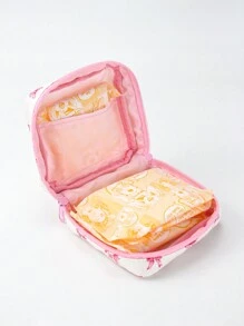 1 szt. Uroczy różowy organizer z kokardą, minimalistyczna, jednokolorowa, wielofunkcyjna portmonetka, kosmetyczka, uchwyt na podpaski, mała torba podróżna do szkoły, pracy, podróży, w stylu boho - Różowy - Zobacz 5