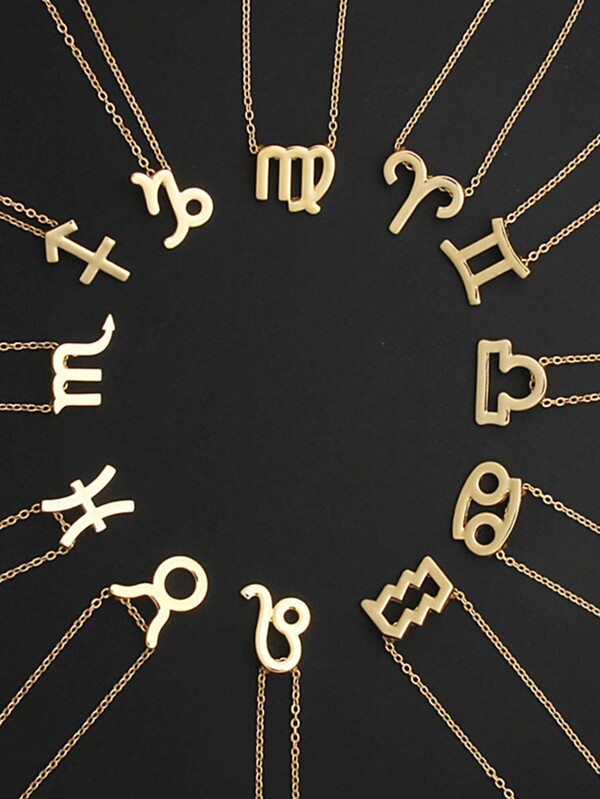 1pc Zodiac Constellation Metal Pendant Necklace, Christmas Gift