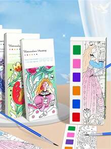 1set Children's Watercolor Coloring Book, Student Coloring And Drawing Book, Drawing And Coloring Paper, With Built-In Watercolor Paint Pens, Halloween, Thanksgiving And Christmas Gift Easter Gift,Back To School