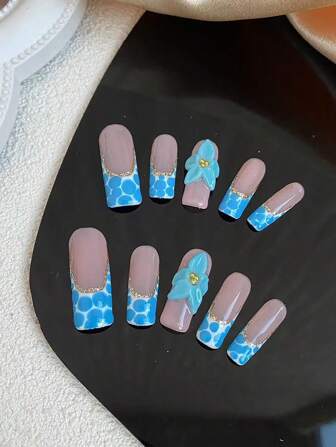 提升魅力10片可拆卸可穿戴纯手工可穿戴护甲3D立体雕花手绘图案褪色蝴蝶非常适合秋冬大衣可反复佩戴指甲按压式指甲美甲用品指甲