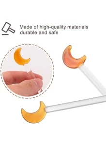 4 piezas Varillas agitadoras de vidrio, agitador con diseño de luna para mezclar bebidas, café, agua con miel, vuelta a clases con diseño de luna - Dorado - Ver 4