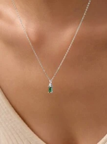 BALMORA 1 件复古优雅 S925 纯银绿色锆石吊坠项链适合女性派对佩戴新年礼物 - 銀色 - 查看 7