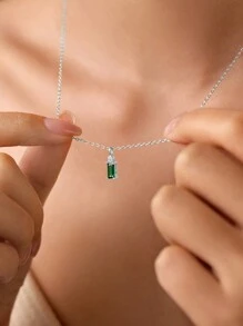 BALMORA 1 件复古优雅 S925 纯银绿色锆石吊坠项链适合女性派对佩戴新年礼物 - 銀色 - 查看 5