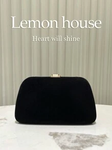 1 件黑色优雅天鹅绒复古金属叶扣正式派对手拿包，适合晚礼服、宴会、婚礼和正式场合