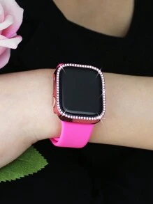 Tương thích với bộ dây đeo và vỏ đồng hồ Apple Bộ kết hợp thời trang, thể thao, mềm mại và thoải mái Khóa đinh tán Dây đeo silicon + Vỏ máy tính chống rơi và chống trầy xước đính đá sáng bóng có tích hợp màng kính cường lực Tương thích với Apple Watch 38/40/41/42/44/45/46/49mm Vỏ dây đeo thay thế Tương thích với Apple Watch Series Ultra/11/10/9/8/7/6/5/4/3/Se dành cho nữ - Búp bê barbie màu hồng - Xem 4