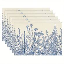 Decoração de mesa de primavera com borboleta de hortênsia aquarela, jogo americano de mesa com flor de caminhão xadrez de búfalo azul-claro, preto e branco, jogo americano chinês de primavera com ervas e flores silvestres azuis, conjunto de 4 peças, jogo americano de mesa de primavera vintage, perfeito para decoração de refeições de cozinha de festa - multicolorido - Ver 15