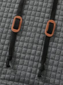 Sudadera de hombre de primavera/otoño con estampado de jacquard, patrón de cuadros, bolsillo, dobladillo acanalado - Gris Oscuro - Ver 4