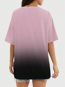 Speed mate Women's Ombre Round Neck Short Sleeve T-Shirt, Casual Loose Fit Top, Spring/Summer - Baby Pink - View 4