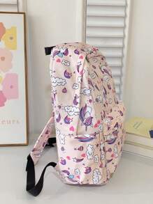 3 件/套印花休闲背包大容量背包儿童背包背包预备式学校时尚背包。大容量包。带保温午餐袋。书包，书包，书包，书包，背包，背包，学校背包，背包学校 - 粉色 - 查看 5