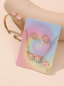5pcs/Set Stylish Children Floral Daisy Bow Earrings Necklace Bracelet Ring Jewelry Set, Gift For Girls - YSN1526 Daisy - View 13
