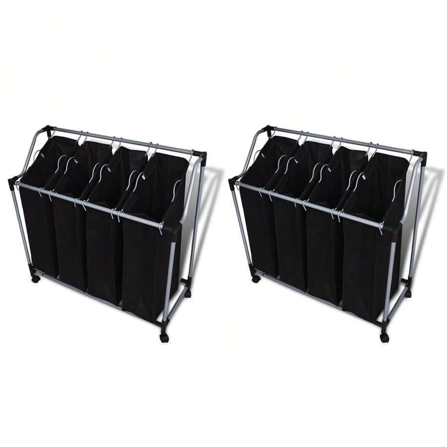 Laundry Sorters With Dual Bags In Black And Grey Set Of Two For Easy Sorting And Organization - Black - View 1