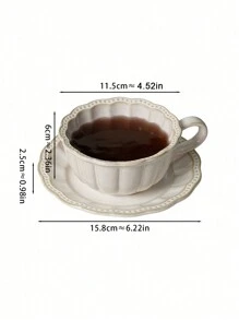 1 件高端宫廷风格复古法式陶瓷咖啡杯碟套装带珍珠点缀，奢华拿铁艺术杯，下午茶套装，家用饮料杯 - 白色 - 查看 2