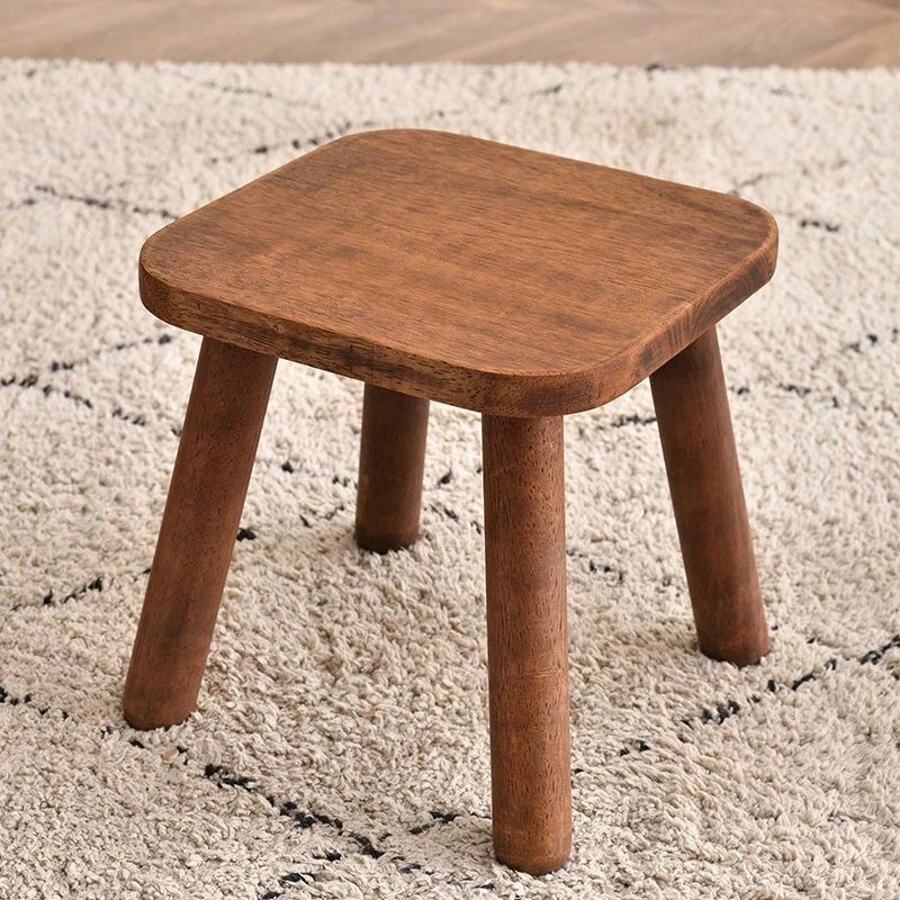 1pc Wooden Stool, Modern Walnut Color, Scandinavian Natural Wood Tone, Load-Bearing, Solid Wood Square Chair, Suitable For Home Office, Bedroom, Living Room, Kitchen, Bathroom, Entryway