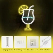 Insegna al neon a LED alimentata tramite USB - Disegno multicolore di un bicchiere da cocktail con fetta di limone - Decorazione da appendere a parete con interruttore per feste, bar, caffetterie, club, studi, gallerie, negozi - Senza batteria, 15,75x10,03 pollici, 1 pezzo