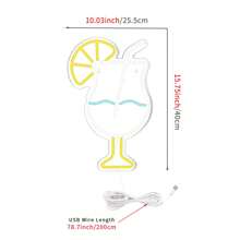 Insegna al neon a LED alimentata tramite USB - Disegno multicolore di un bicchiere da cocktail con fetta di limone - Decorazione da appendere a parete con interruttore per feste, bar, caffetterie, club, studi, gallerie, negozi - Senza batteria, 15,75x10,03 pollici, 1 pezzo