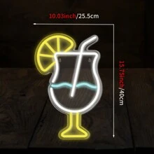 Insegna al neon a LED alimentata tramite USB - Disegno multicolore di un bicchiere da cocktail con fetta di limone - Decorazione da appendere a parete con interruttore per feste, bar, caffetterie, club, studi, gallerie, negozi - Senza batteria, 15,75x10,03 pollici, 1 pezzo