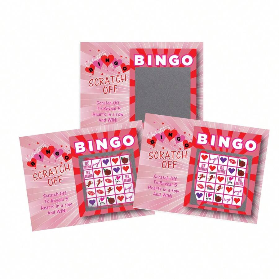 Valentine's Day Scratch-Off Bingo Cards, Raffle Tickets, Party Favors, Classroom Rewards, Family Games - BINGO - View 1