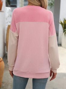 Round Neck Twisted Color Block Long Sleeve Loose T-Shirt