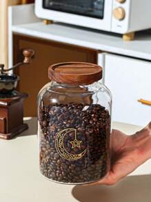 1 pieza Frasco de almacenamiento de plástico para el hogar, adecuado para granos, encurtidos, dulces, galletas, pan, apto para bodas, fiestas, regalos, cumpleaños, con diseños de estrellas, lunas y linternas