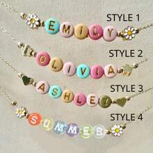 Girl Beads Name Necklace, Kids Name Necklace, 14K Gold Filled Name Necklace, Custom Name Necklace, Personalized Heart Necklace