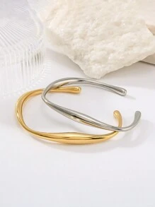 1pc Fashionable Asymmetrical Geometric Open Adjustable Bangle, 18K Gold Plated Couple Bracelet