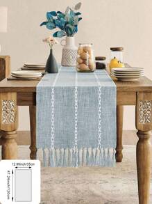 1 pezzo Tovaglia intrecciata in stile bohémien retrò, con nappe fatte a mano e frange annodate, disegno a righe avorio/verde/blu grigio/crema, adatta come copritavolo per caffè o pranzo o come copriletto, adatta per decorare tavoli da banco, matrimoni e festività di campagna,ageli per docciasposa.