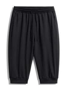 3pcs Plus Size 3/4 Pants, Solid Color Drawstring Casual Loose Sport Pants, Suitable For Spring & Summer - Multicolor - View 6